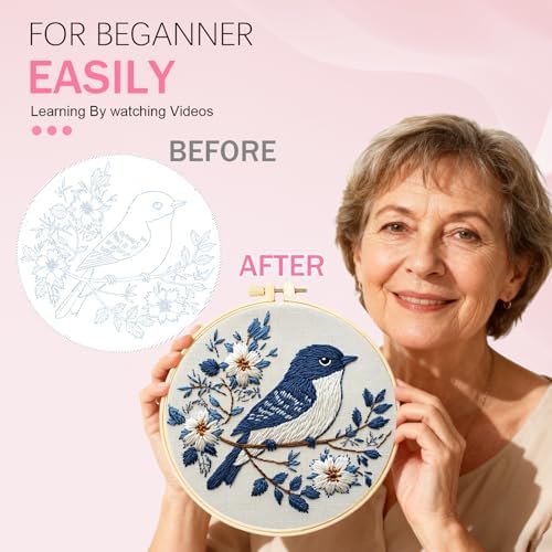 Huacan Embroidery Kit for Beginners Adult, Include Embroidery Cloth Hoops Threads for Craft Lover Hand Stitch with Embroidery Skill Techniques - Image 4
