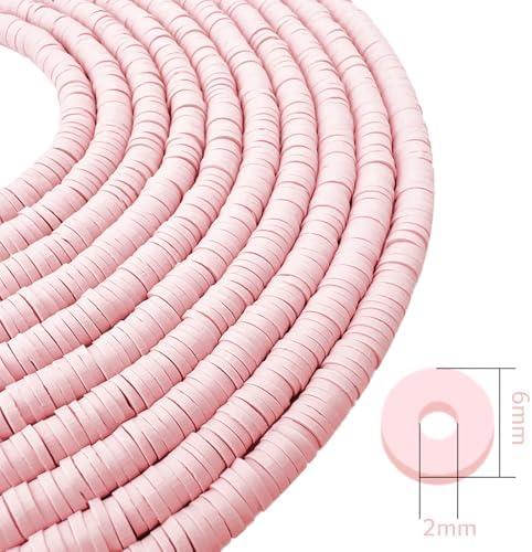 3600 PCS 10 Strands Polymer Clay Beads for Jewelry Making, Vinyl Heishi Beads 6mm for Surfer Bracelets Necklace Making (Pale Pink) - Image 2