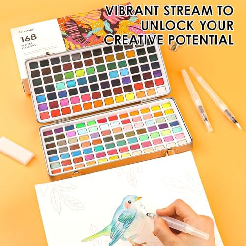Grabie Set of 168 Color Watercolor Paint Set with Brush Pens - Image 5