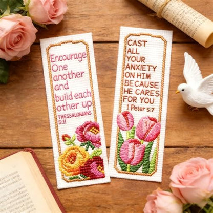 ORIGACH 6 Set Bible Verse Floral Cross Stitch Bookmark Kit for Beginner - Image 6