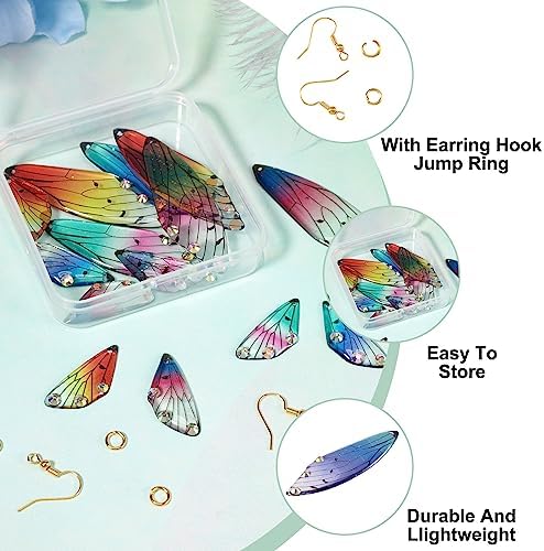 FASHEWELRY 16Pcs Resin Dragonfly Wing Earring Charms Rainbow Butterfly Wing Pendants Colorful Fairy Wings Charms with Earring Hooks Jump Rings for Jewelry Making - Image 5