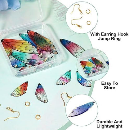 FASHEWELRY 16Pcs Resin Dragonfly Wing Earring Charms Rainbow Butterfly Wing Pendants Colorful Fairy Wings Charms with Earring Hooks Jump Rings for Jewelry Making - Image 5
