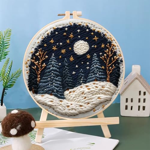 Punch Needle Kits Stars Sky and Moon Night Scenery 20x20cm-3 - Image 2
