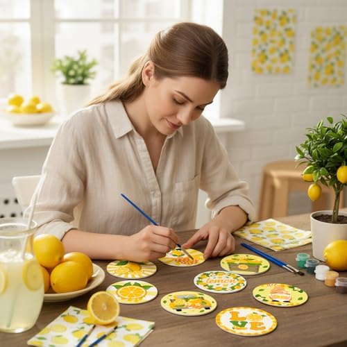 Reallnaive 8 Pcs Lemon Paint by Numbers Kit for Adults Wooden Coasters - Image 6