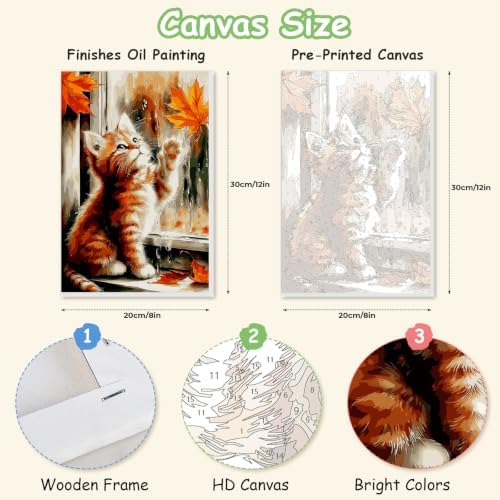 Spandrel Framed Paint by Numbers Cat Kit for Adult, Autumn Adult Paint by Number Kits on Canvas, DIY Acrylic Oil Easy Halloween Painting by Numbers Fall for Home Wall Decor, 8x12in - Image 2