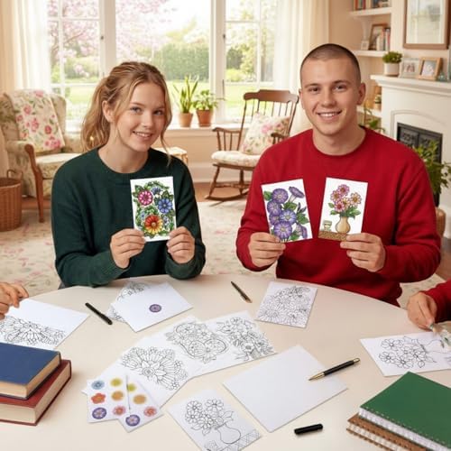 Gueevin 24 Pcs Flowers Coloring Greeting Cards with Envelopes, 4x6 - Image 6