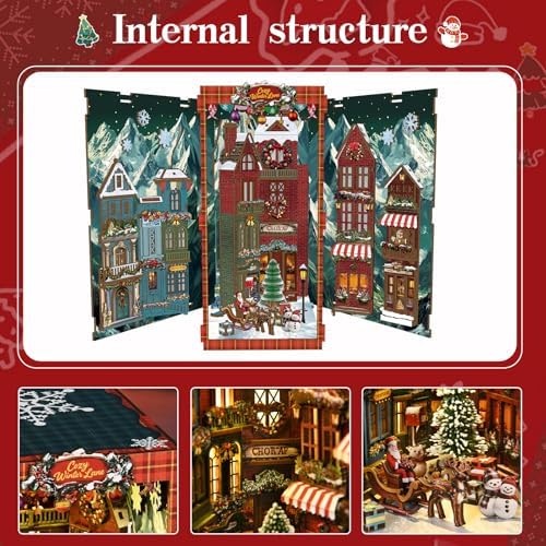 DIY Miniature House Kit, Mini House Building Kit, DIY Book Nook Kit, Tiny Model House for Adults to Build, Beginner 3D Wooden Book Nook, for Family Friends (Christmas Corner) - Image 6
