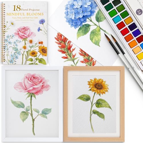 Watercolor Workbook for Beginners,18 Floral Water Coloring Book with 2 Frame,Relaxing & Easy to Paint Water Coloring Book with 24 Colors-Perfect for Gifting to Creativity & Joy for Adults by DMSKY
