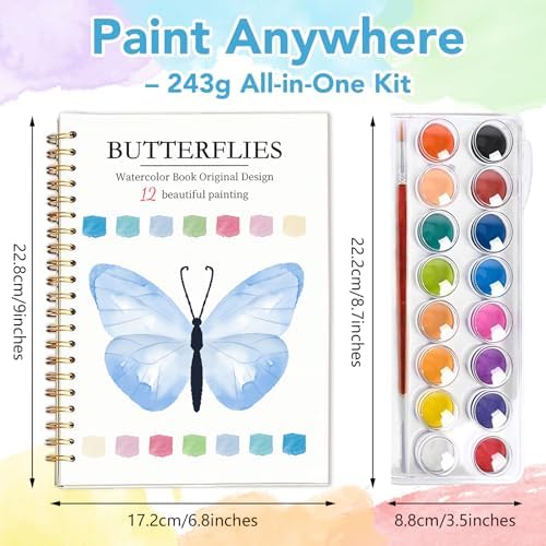 Easy Watercolor Workbook for Beginners - 12 Beautiful Step-by-Step Paintings Water Coloring Book, Includes 16 Colors Paints, Relaxing Art Projects and Creative Gift for Adults & Teen (Butterflies) - Image 4