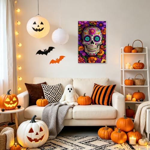 NAIMOER Halloween Paint by Numbers Kits for Adults Beginner with Wooden Framed, Skull Flowers Color by Numbers on Canvas Painting Kits for Adults, Easy Paint DIY Acrylic for Home Wall Decor 8X12 Inch - Image 3