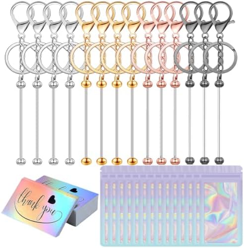 42/84/126 Pcs Beadable Keychain Bars Bulk Blank DIY Beaded Keychain Making Supplies with Bag Thank You Card by Unknown
