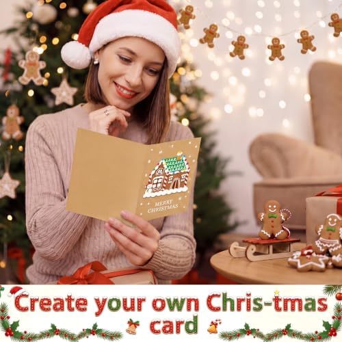 Dispowreath 24 Pcs DIY Christmas Card Making Kits with Envelopes DIY Christmas Craft Make Your Own Gingerbread House Greeting Card Making Supplies for Holiday Xmas Party Decoration Favor - Image 6