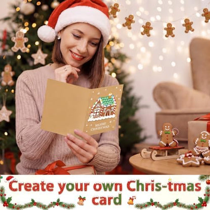 Dispowreath 24 Pcs DIY Christmas Card Making Kits with Envelopes DIY Christmas Craft Make Your Own Gingerbread House Greeting Card Making Supplies for Holiday Xmas Party Decoration Favor - Image 6
