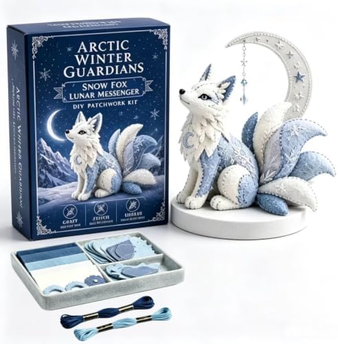 Arctic Winter Guardians DIY Patchwork Kit, Beginner Sewing Kit, 3D Stuffed Mythical Creature Needle, Portable Stuffed Animal Sewing Kit for Beginners, Pre-Cut Handmade Craft Kit (Moon Fox) by Unknown