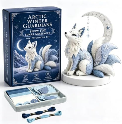 Arctic Winter Guardians DIY Patchwork Kit, Beginner Sewing Kit, 3D Stuffed Mythical Creature Needle, Portable Stuffed Animal Sewing Kit for Beginners, Pre-Cut Handmade Craft Kit (Moon Fox) by Unknown