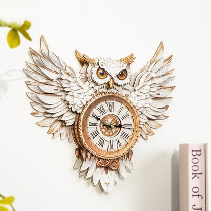 KAAYEE 3D Puzzles for Adults Snowy Owl Clock Bird Wooden Puzzle DIY Craft - Image 6