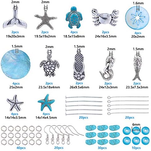 SUNNYCLUE 1 Box DIY 10 Pairs Starfish Mermaid Turquoise Earring Making Starter Kit Ocean Beach Summer Theme Earrings Synthetic Turquoise Beads Turtle Fish Crab Slipper Charm for DIY Jewelry Making - Image 2