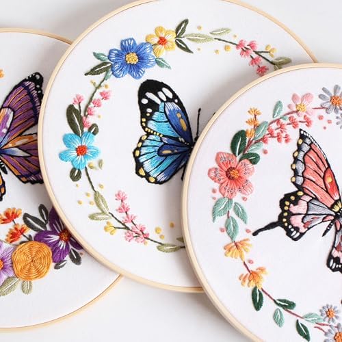 GLTAYLMY 3 Sets Butterfly Embroidery Starter Kit for Beginners Flower Stamped Cross Stitch Kits with Instructions for Beginners Adults Include Embroidery Hoop Threads and Needles - Image 4