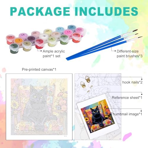 Paint by Numbers Kit for Adults, Black Cat Number Painting, 16 x 16 Inch - Image 4