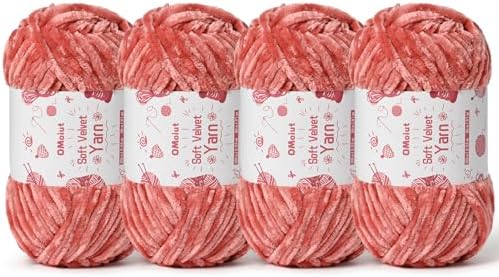4x100g Fluffy Velvet Chenille Yarn for Crocheting and Knitting, 4x80m (87.5yd) Baby Yarn for Crocheting Soft, Crochet Chunky Yarns Amigurumi Yarns (4 Gray Pink) by OMoiut