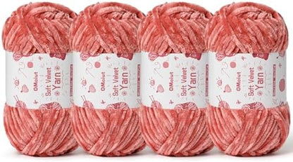 4x100g Fluffy Velvet Chenille Yarn for Crocheting and Knitting, 4x80m (87.5yd) Baby Yarn for Crocheting Soft, Crochet Chunky Yarns Amigurumi Yarns (4 Gray Pink) by OMoiut