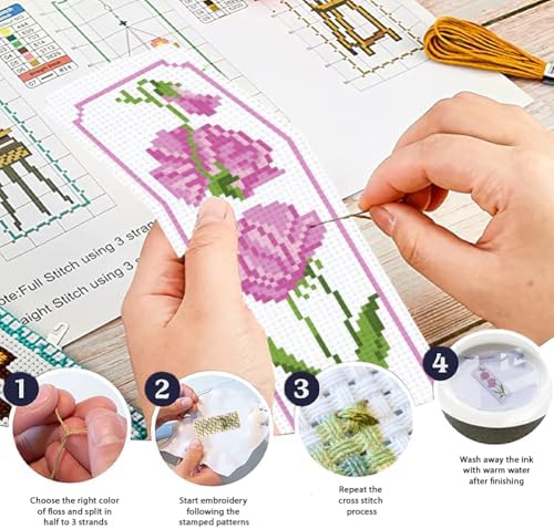 ORIGACH 6 Set Pea Flower Cross Stitch Bookmark Kit for Beginner - Image 4
