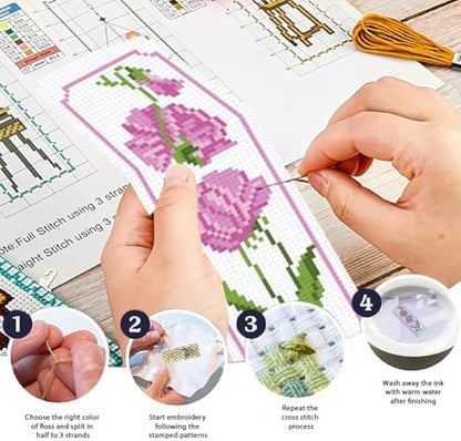ORIGACH 6 Set Pea Flower Cross Stitch Bookmark Kit for Beginner - Image 4