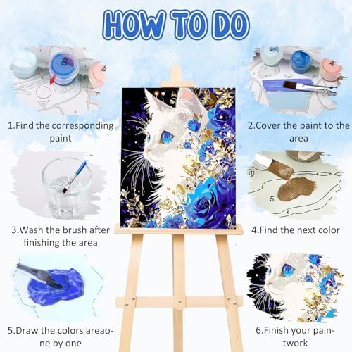 RICUVED Cat Paint by Numbers for Adults, Flowers Paint by Numbers Kit for Adults Beginners, DIY Acrylic Oil Painting on Canvas Easy for Gift Home Wall Decor 16x20 Inch - Image 5