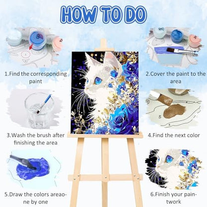 RICUVED Cat Paint by Numbers for Adults, Flowers Paint by Numbers Kit for Adults Beginners, DIY Acrylic Oil Painting on Canvas Easy for Gift Home Wall Decor 16x20 Inch - Image 5
