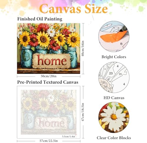 Paint by Numbers Kit for Adults, Sunflower & Home Design, 16x20 Inch - Image 2