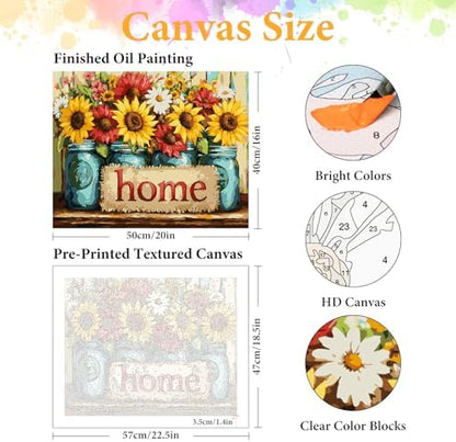 Paint by Numbers Kit for Adults, Sunflower & Home Design, 16x20 Inch - Image 2