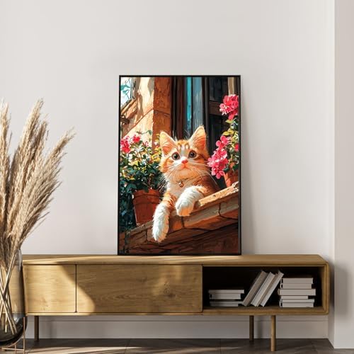Okarina Framed Paint by Numbers Kit for Adults, Ginger Cat Decor 8x12 Inch - Image 3