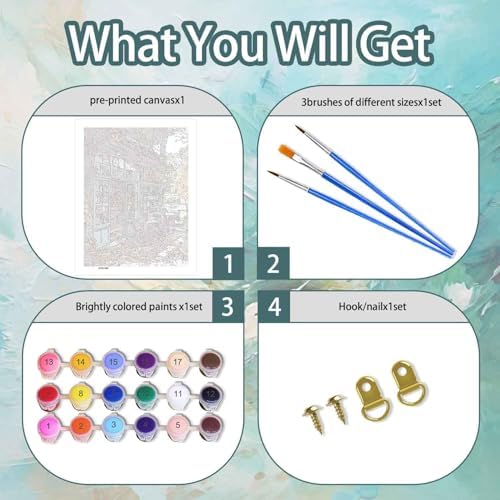 Yunruily Paint by Numbers Adults Bookshop-Paint by Numbers Kits for Adults,Paint by Numbers for Adult Canvas for Gifts Home Wall Decor(16x20inch) - Image 6