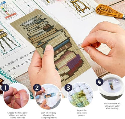 KYOQFVN 6 Pcs Book Cross Stitch Bookmark - 14CT Bookmark Cross Stitch Kit with Instructions, Needlepoint Bookmark Kit for Adult Beginners 6×20cm - Image 3