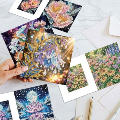 Artiphile DIY Pearl Art Painting Greeting Card Set Crafts Decor 6-Piece Foldable Cards Kit with Envelopes and Tools for Holiday Wishes Adult Crafting Project-Flowers - Image 7