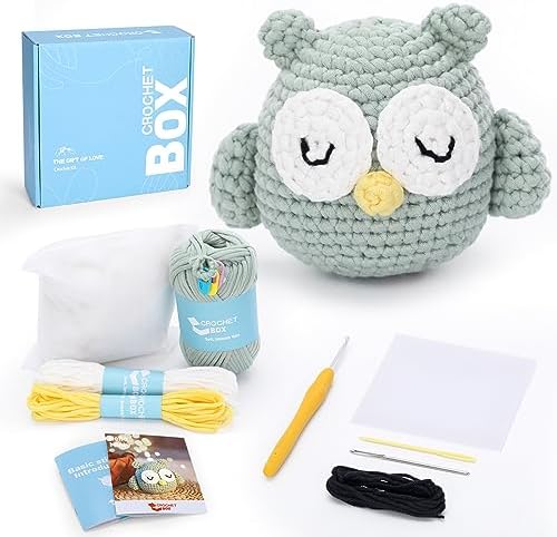 Complete Beginners Crochet Kit - Owl Crochet Kit, All You Need for Crocheting, Step-by-Step Video Tutorials, Instruction, Tools, Holiday Birthday Gift for Adults, Teens by CROCHETBOX