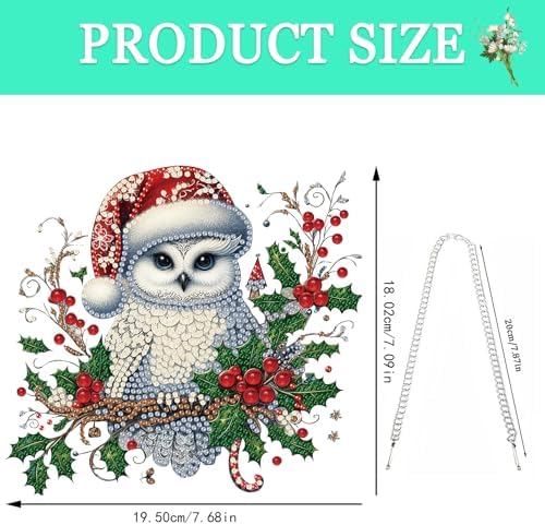 Auremi Christmas Diamond Art Painting Pendant Kits with Chain,5D Owl Diamond Art Hanging Kit DIY Diamond Crystal Window Door Hanging Pendant Kit for Adults Gift Wall Decor - Image 2