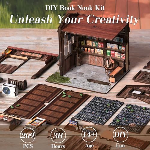 DIY Book Nook Kit, 3D Wooden Puzzle with LED, Spring Grocery Store - Image 4