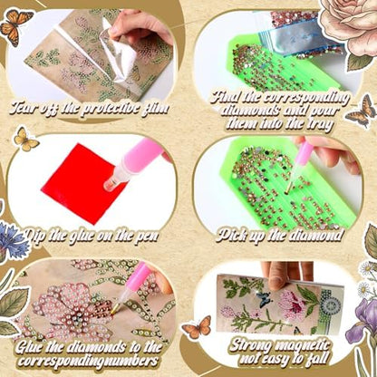 Saillong 12 Pack Vintage Floral Diamond Painting Greeting Card Kits Retro French Flower Diamond Art Cards with Envelopes Pink Flowers 5D Rhinestones Painting Kit for Adult DIY Craft Family Friend Gift - Image 6