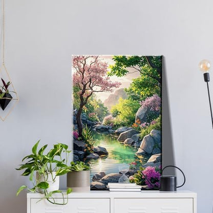 JOOZ Paint by Numbers Kit for Adults with Frame, Landscape Paint by Number Canvas, Mountain Paint by Numbers with Easel, DIY Flowers Scenery Oil Painting Kit for Home Wall Decor 8 x 12 Inch - Image 3