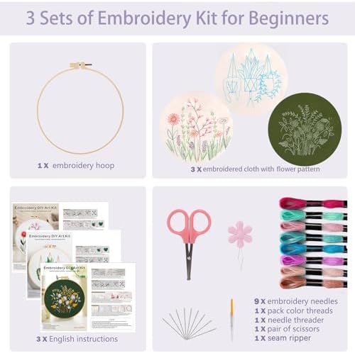 Offizon 3 Sets Embroidery Kit for Beginners Adult DIY Cross Stitches - Image 3