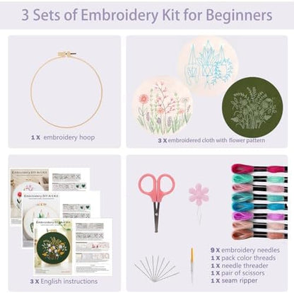 Offizon 3 Sets Embroidery Kit for Beginners Adult DIY Cross Stitches - Image 3
