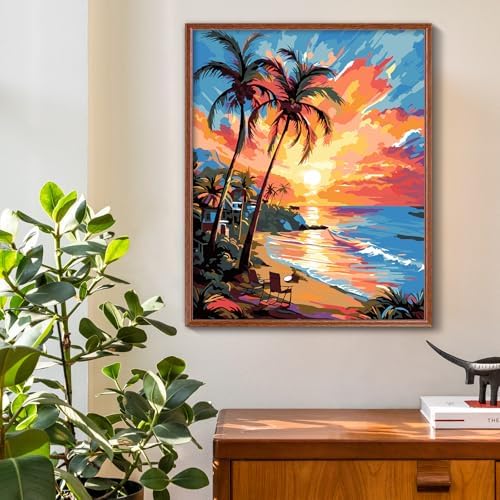 ZTOTZ Paint by Numbers Beach Ocean, Summer Paint by Numbers kit for Adults Beach,Holiday Paint by Numbers for Adults Wall Decor(16x20in) - Image 3