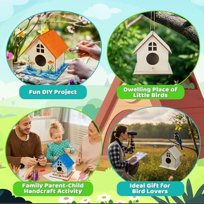 6 Pack Wooden DIY Birdhouse Kit for Kids Adults, Thickened Double-Layer Wood with Screwdrivers, Nails, Ropes, Easy Build & Paint Arts and Crafts Set for Backyard Garden Bird Watching - Image 6