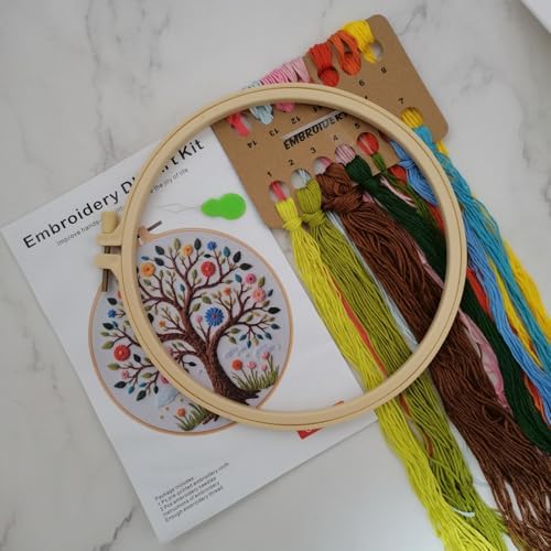 Esffaci Embroidery Kit for Adult Beginner Flower Tree Hand Embroidery Set - Image 2