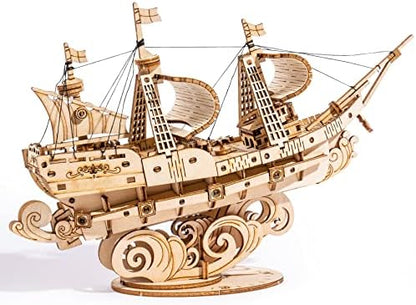 RoWood 3D Wooden Puzzle for Adults, Vintage Wooden Watercraft Model Sailboat Kit to Build, Best Gift Ideas Crafts Kit for Adults - Sailling Ship by RowoodAssembleArtDecorateLife