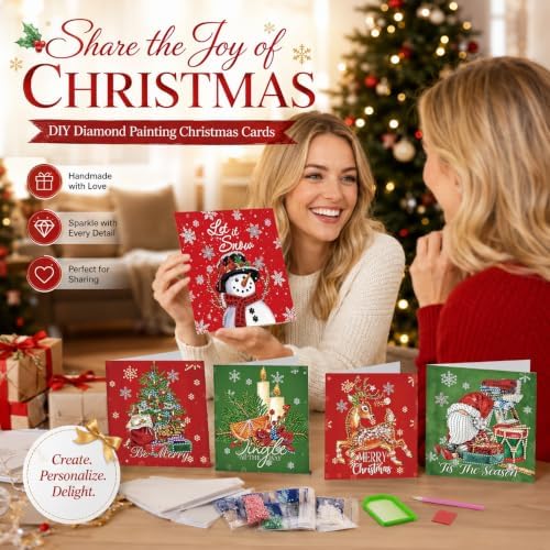 NUOFIX 12 PCS Diamond Art Christmas Cards with Envelopes, Christmas Crafts for Adults, Diamond Painting Kits for Card Making, Holiday DIY Kits (Green) - Image 6