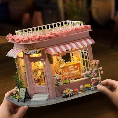 CUTEROOM Miniature House Kits for Adults, Mini Dollhouse Wooden Furniture Kit, DIY Craft Kits Creative Room Tiny House for Decoration-Colorful Flower Shop - Image 3