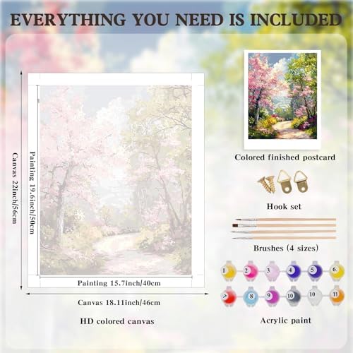 Alptiny Spring Landscape Paint by Numbers Kit for Adults Beginner, Floral Pathway Paint by Number Kits, DIY Flower Oil Painting Kit for Relaxation & Home Decor, 16x20 Inch - Image 5