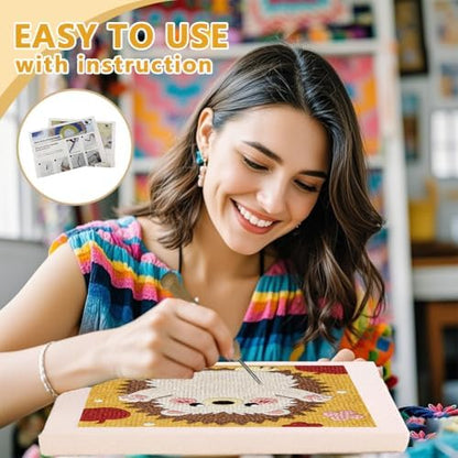 Doodlream Standing Hedgehog Needle Kit for Beginner, 9.4"x 9.4" Cute Animal Punch Stitching Craft Set, Color DIY Embroidery Starter with Printed Frame, Instruction, Threader, Yarn, Pinch Needle - Image 3